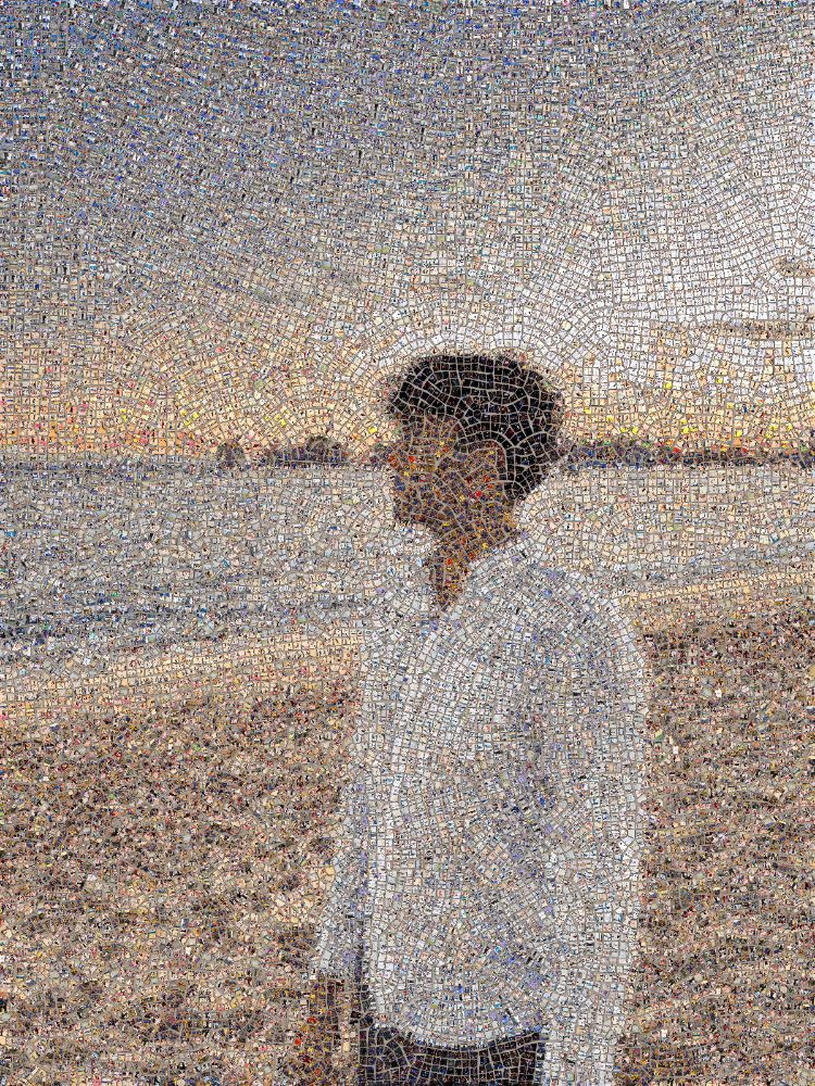 Mohul on the beach, rebuilt from hundreds of New York Knicks frames